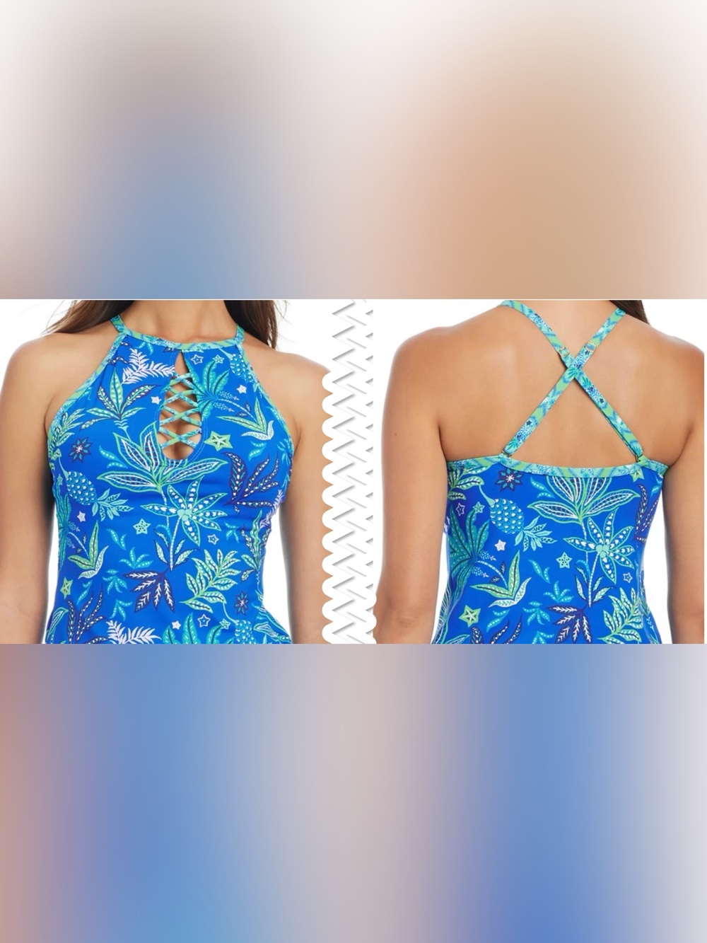 Bleu Rod Beattie Desert Bloom High Neck Tankini Swim Top Size 14